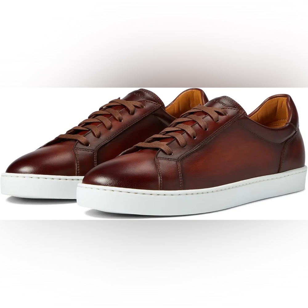 Magnanni Costa Lo Shoe Calfskin Leather Sneaker Hand Paint Cognac Brown Men 11.5